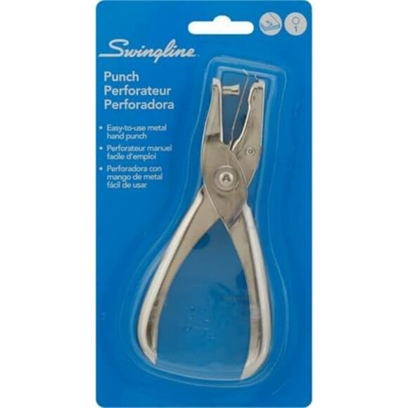1 Hole Punch 5 Sheet Capacity Hole Puncher Single Hole Paper Punch Chrome (74005 - Picture 2 of 7